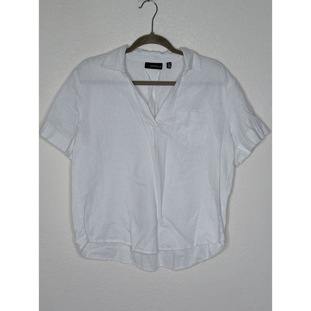 Rafaella‎ Linen Blend Top Womens L White Pullover Coastal Beach Summer Casual
